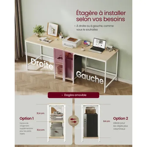 Bureau D'ordinateur, 100 X 50 X 76 Cm, Style Moderne, Beige Naturel Et Blanc Perle