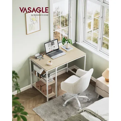 Bureau D'ordinateur, 100 X 50 X 76 Cm, Style Moderne, Beige Naturel Et Blanc Perle