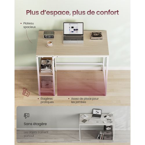 Bureau D'ordinateur, 100 X 50 X 76 Cm, Style Moderne, Beige Naturel Et Blanc Perle