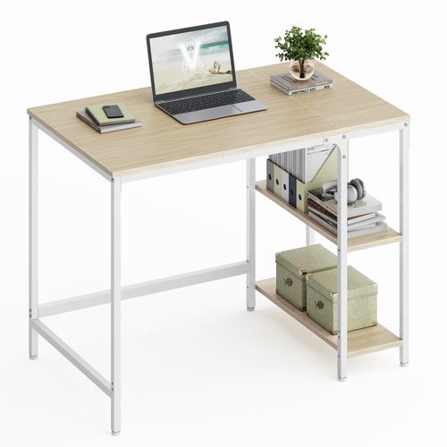 Bureau D'ordinateur, 100 X 50 X 76 Cm, Style Moderne, Beige Naturel Et Blanc Perle