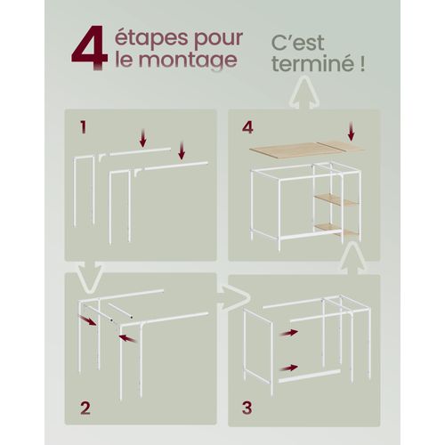 Bureau D'ordinateur, 100 X 50 X 76 Cm, Style Moderne, Beige Naturel Et Blanc Perle