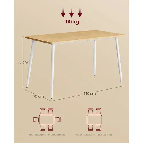 Table à Manger, Table De Cuisine, Pour 4-6 Personnes, Style Ferme, Surface Résistante à La Chaleur