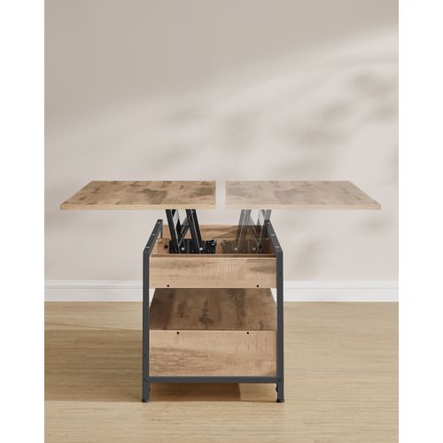 Table Basse Avec Plateau Relevable, Avec Rangement Ouvert Et Compartiment Caché, Marron Et Noir