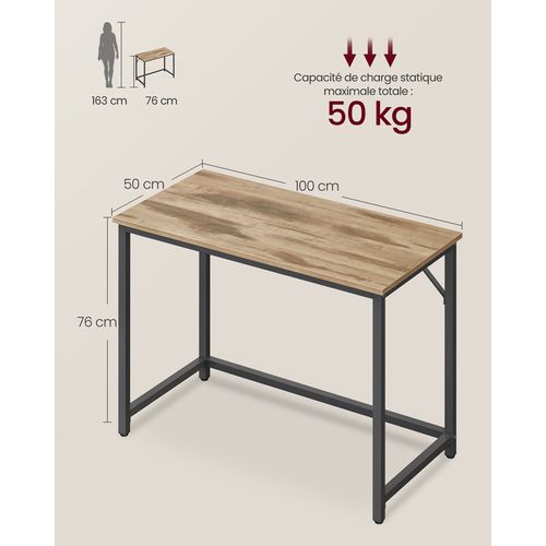 Bureau D'ordinateur, 100 X 50 X 76 Cm, Salon, Bureau Informatique, Marron Camel Et Noir D’encre