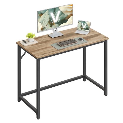 Bureau D'ordinateur, 100 X 50 X 76 Cm, Salon, Bureau Informatique, Marron Camel Et Noir D’encre