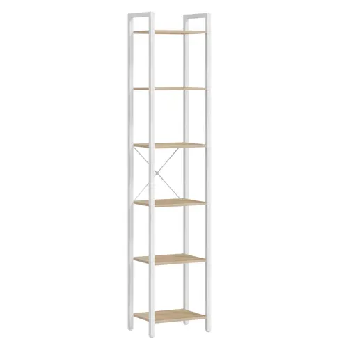Étagère 6 Niveaux, Pour Bureau, Salon, Chambre, 30 X 40 X 187,5 Cm, Style Industriel, Beige Et Blanc