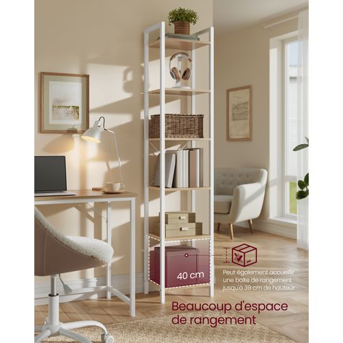 Étagère 6 Niveaux, Pour Bureau, Salon, Chambre, 30 X 40 X 187,5 Cm, Style Industriel, Beige Et Blanc