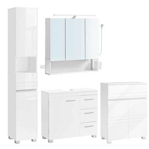Lot De 4, Meuble De Salle De Bain, Meuble Sous Lavabo, Meuble De Toilettes, Armoire Murale, Blanc