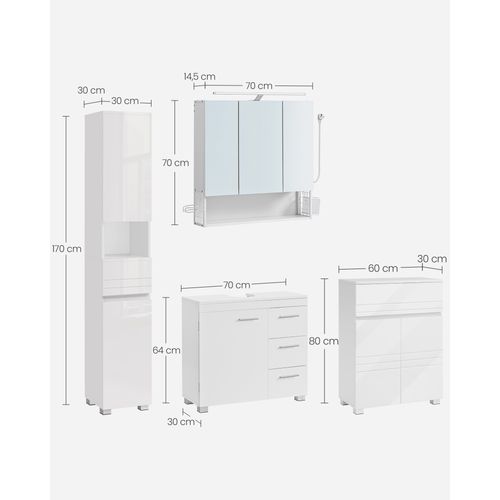 Lot De 4, Meuble De Salle De Bain, Meuble Sous Lavabo, Meuble De Toilettes, Armoire Murale, Blanc
