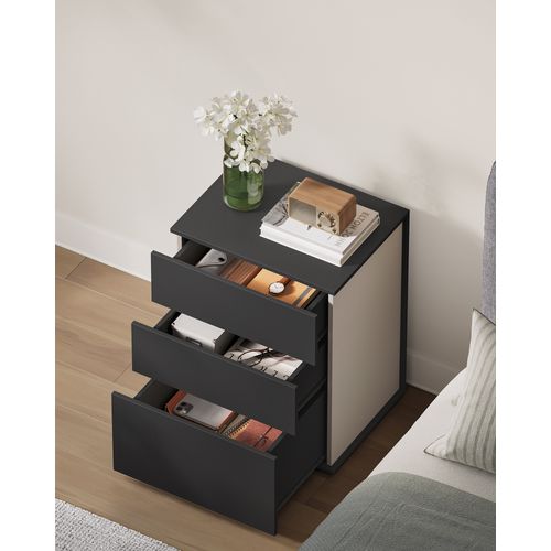 Table De Chevet, Lot De 2, Assemblage Ultra-rapide Sans Outils Toolless, Noir D'encre Et Beige