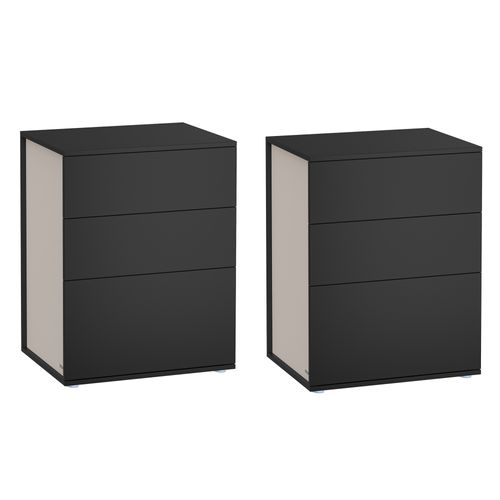 Table De Chevet, Lot De 2, Assemblage Ultra-rapide Sans Outils Toolless, Noir D'encre Et Beige