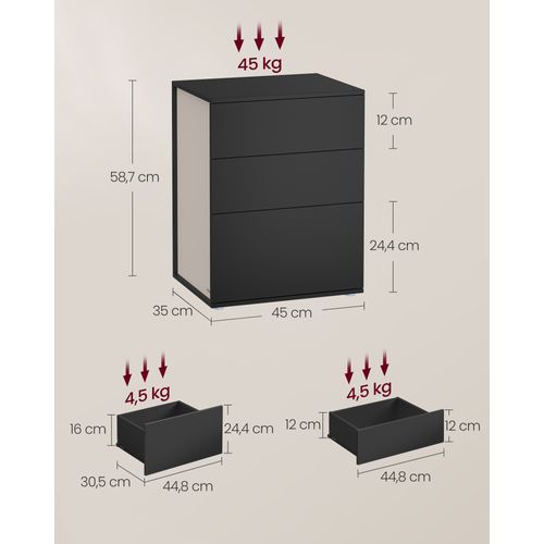 Table De Chevet, Lot De 2, Assemblage Ultra-rapide Sans Outils Toolless, Noir D'encre Et Beige