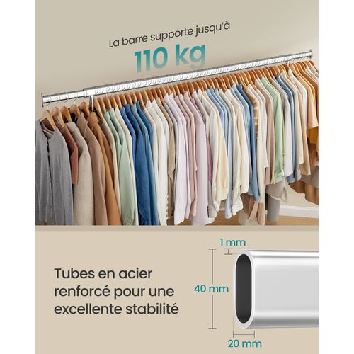 Portant à Vêtements Avec Roulettes, Tringle Extensible, 45 X (160-200) X 162,9 Cm, Argent