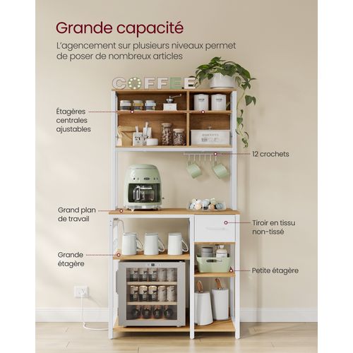 Étagère De Cuisine Avec Multiprise, Bar à Café Avec Étagères Réglables, 40 X 80 X 180,4 Cm,blanc