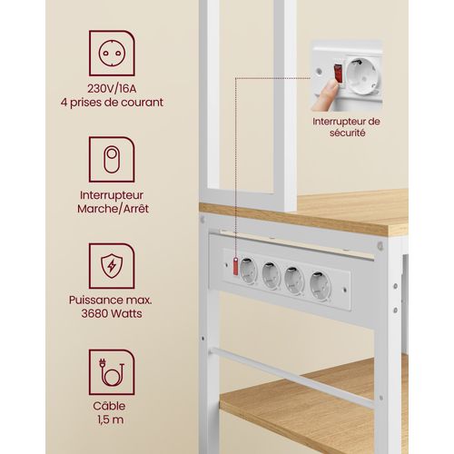 Étagère De Cuisine Avec Multiprise, Bar à Café Avec Étagères Réglables, 40 X 80 X 180,4 Cm,blanc