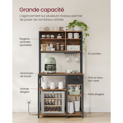 Étagère De Cuisine Avec Multiprise, Bar à Café Avec Étagères Réglables, 40 X 80 X 180,4 Cm, Marron