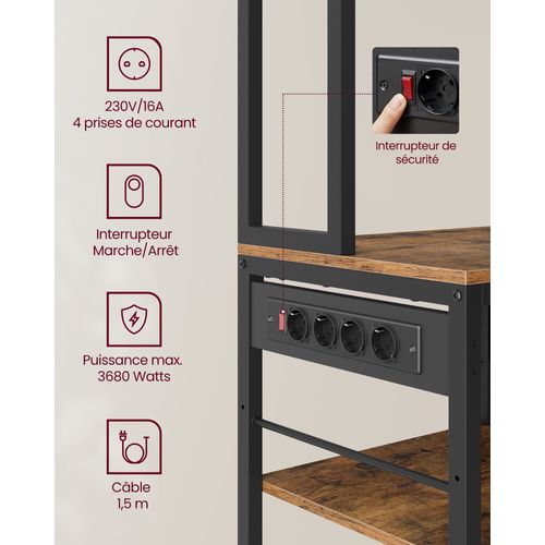 Étagère De Cuisine Avec Multiprise, Bar à Café Avec Étagères Réglables, 40 X 80 X 180,4 Cm, Marron