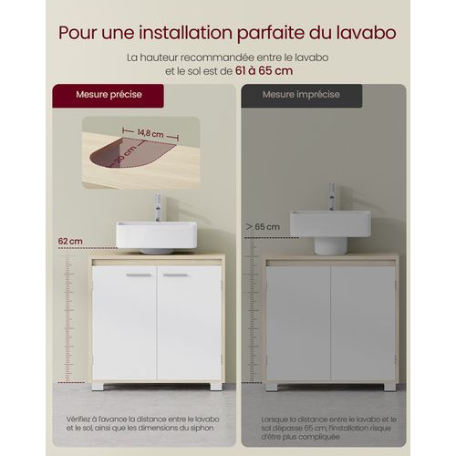 Meuble Sous Lavabo, 2 Compartiments Derrière Les Portes, Pour Divers Types De Lavabos, Beige