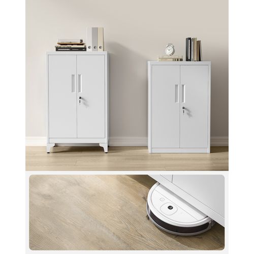 Caisson De Bureau, Armoire De Bureau à 2 Portes, Verrouillable, En Acier, Gris Mat