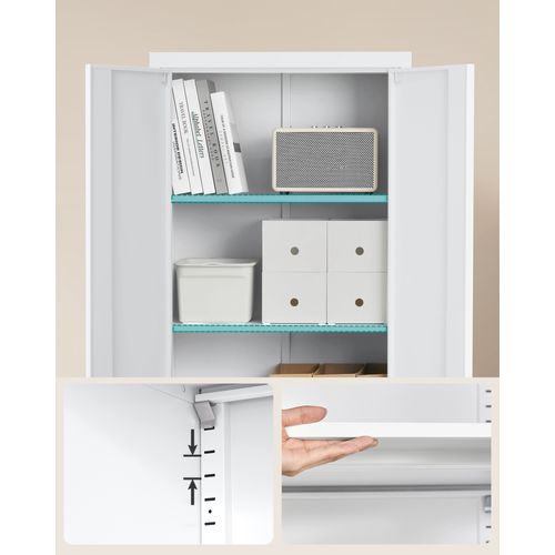 Meuble De Rangement Bureau, 5 Niveaux, Doubles Portes, Serrure, Étagères Réglables, Blanc Mat
