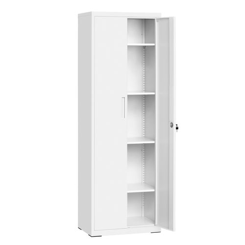 Meuble De Rangement Bureau, 5 Niveaux, Doubles Portes, Serrure, Étagères Réglables, Blanc Mat