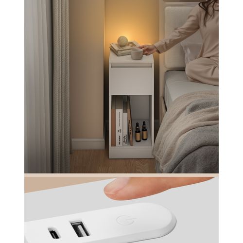 Lot De 2, Table De Chevet Étroite, Avec Éclairage LED, 1 Port USB-a, 1 Port USB-c, Blanc Nuage