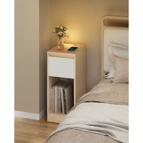 Lot De 2, Table De Chevet Étroite, Avec Éclairage LED, 1 Port USB-a, 1 Port USB-c, Jaune Et Blanc