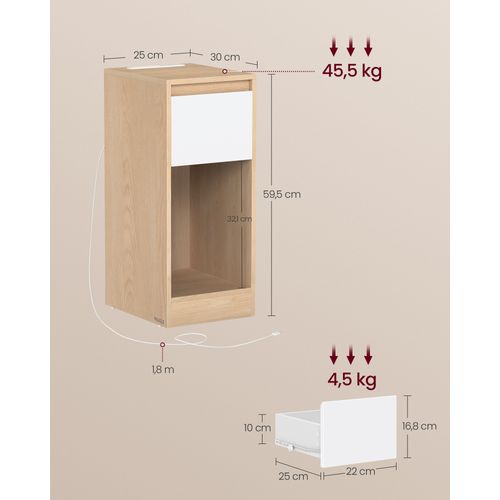Lot De 2, Table De Chevet Étroite, Avec Éclairage LED, 1 Port USB-a, 1 Port USB-c, Jaune Et Blanc