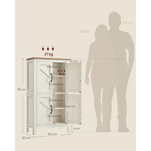 Armoire De Rangement Avec Portes Coulissantes, Style Ferme, Étagères Réglables, Blanc Rustique