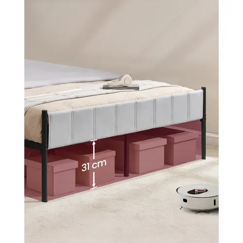 Cadre De Lit Double, 160 X 200 Cm, Avec Tête De Lit Rembourrée, Supporte Jusqu'à 500 Kg, Gris