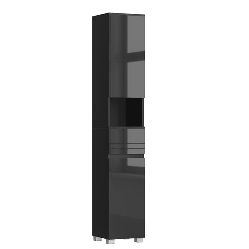 Colonne De Salle De Bain, Avec Tiroir, Étagères Réglables, Compartiments, 30 X 30 X 170 Cm, Noir