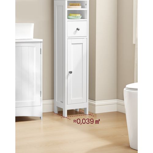 Colonne De Salle De Bain Haute, Avec Étagères Réglables, Tiroir, Compartiments Ouverts, Blanc