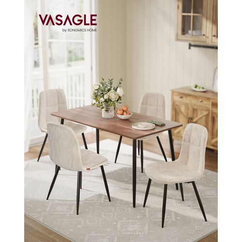 Chaises De Salle à Manger, Lot De 4, Pieds Réglables, Tissu Chenille, Pu Texturé Glacé, Blanc Crème