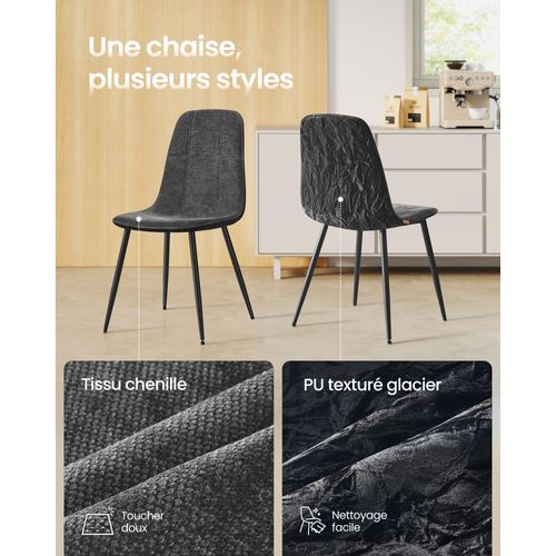 Chaises De Salle à Manger, Lot De 4, Pieds Réglables, Tissu Chenille, Pu Texturé Glacé, Gris Ardoise