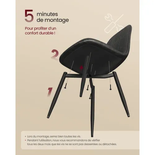 Chaises De Salle à Manger, Lot De 4, Pieds Réglables, Tissu Chenille, Pu Texturé Glacé, Gris Ardoise