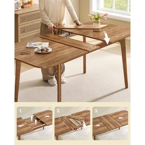 Table De Salle à Manger, Plateau Extensible, Capacité De Charge De 120 Kg, Design Épuré, Marron Miel