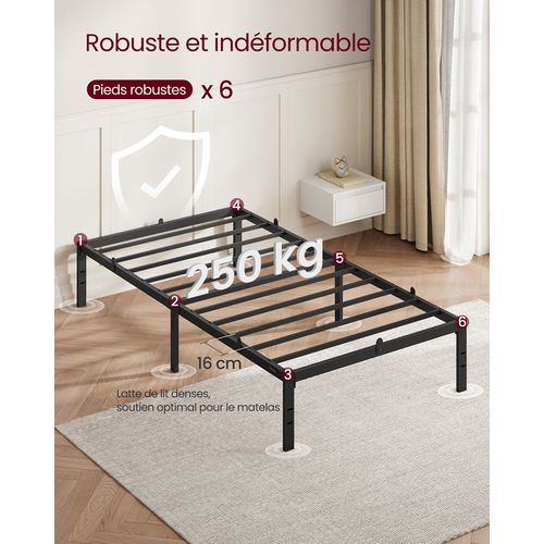 Cadre De Lit Simple, 90 X 190 Cm, Cadre En Métal, Espace De Rangement Au Dessous