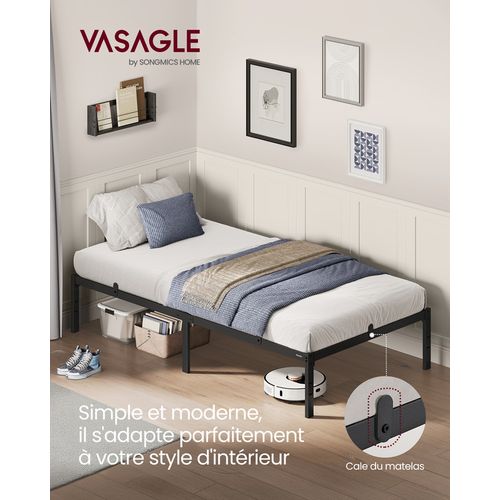 Cadre De Lit Simple, 90 X 190 Cm, Cadre En Métal, Espace De Rangement Au Dessous