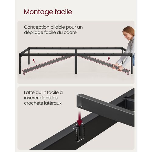 Cadre De Lit Simple, 90 X 190 Cm, Cadre En Métal, Espace De Rangement Au Dessous