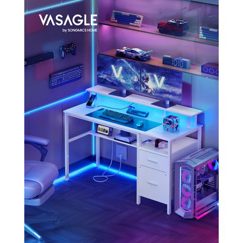 Bureau Gaming, Avec Tiroirs En Tissu, Avec Support D'écran, Lumières LED, Multiprise, 2 Ports USB