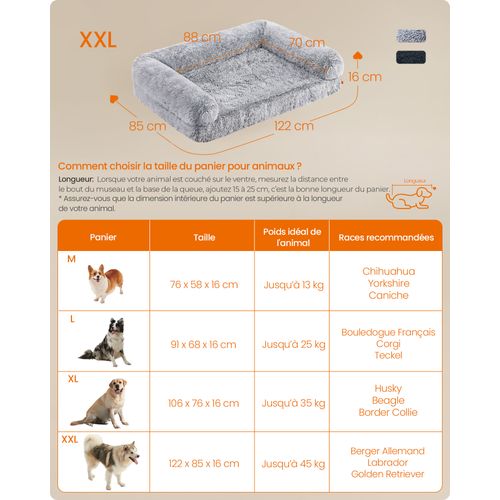 Panier Pour Chien, Taille XXL, Pour Chiens De Grande Taille, 122 X 85 X 16 Cm, Gris Ombré