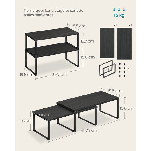 étagère à épices, Lot De 2, étagère De Rangement De Cuisine Extensible, Noir D'encre Et Noir Boisé