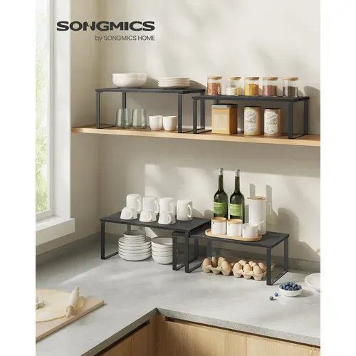 étagère à épices, Lot De 2, étagère De Rangement De Cuisine Extensible, Noir D'encre Et Noir Boisé