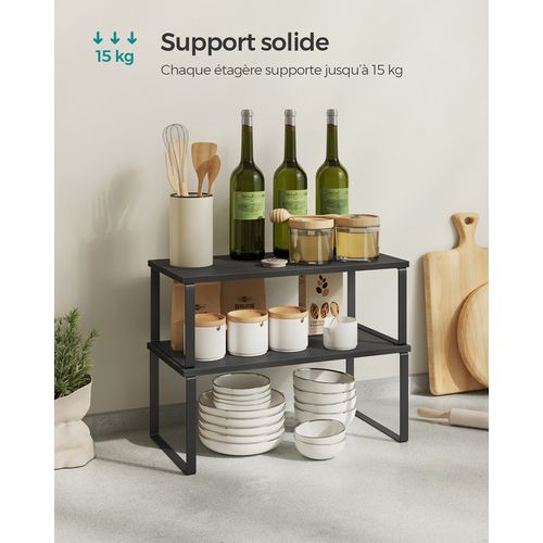 étagère à épices, Lot De 2, étagère De Rangement De Cuisine Extensible, Noir D'encre Et Noir Boisé
