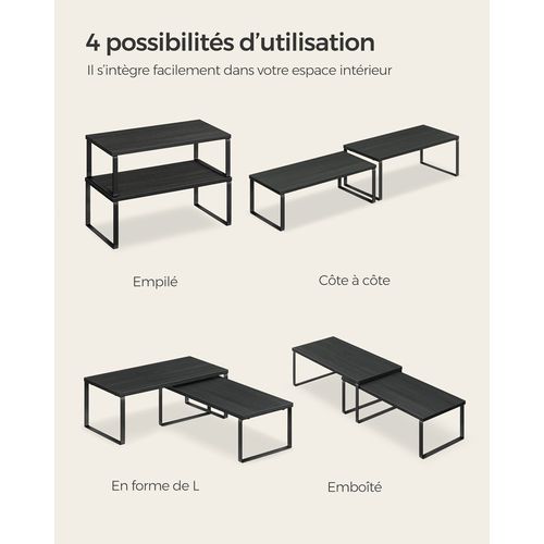 étagère à épices, Lot De 2, étagère De Rangement De Cuisine Extensible, Noir D'encre Et Noir Boisé