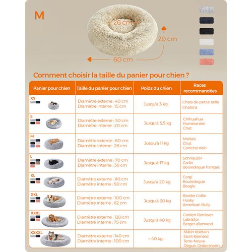 Panier Pour Chien, Lit Ronde En Forme De Beignet, D.60 Cm, Kaki Ombré