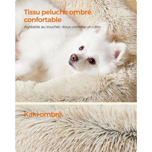 Panier Pour Chien, Lit Ronde En Forme De Beignet, D.60 Cm, Kaki Ombré