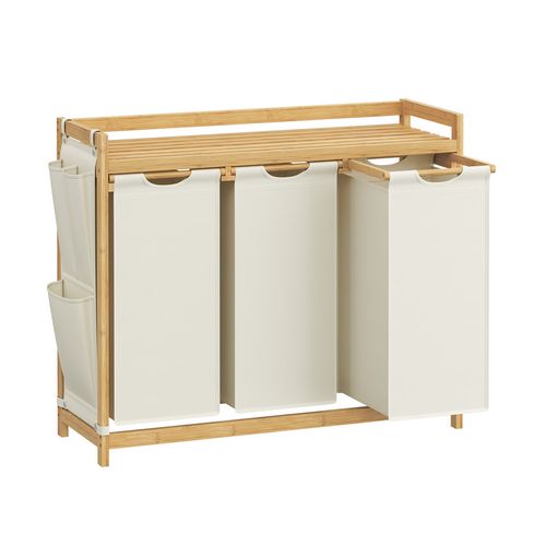 Panier à Linge, Avec 3 Compartiments, Capacité De 150 Litres, 94 X 33 X 78 Cm, Blanc Crème