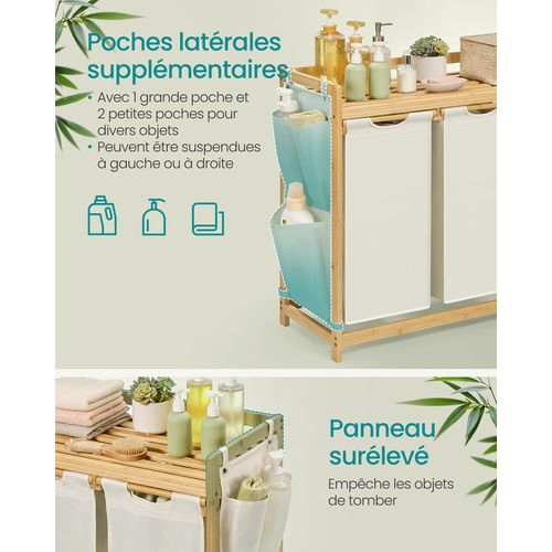 Panier à Linge, Avec 3 Compartiments, Capacité De 150 Litres, 94 X 33 X 78 Cm, Blanc Crème