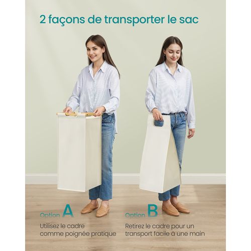 Panier à Linge, Avec 3 Compartiments, Capacité De 150 Litres, 94 X 33 X 78 Cm, Blanc Crème